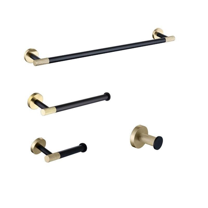 Accessoires de salle de bain or poli et noir mat