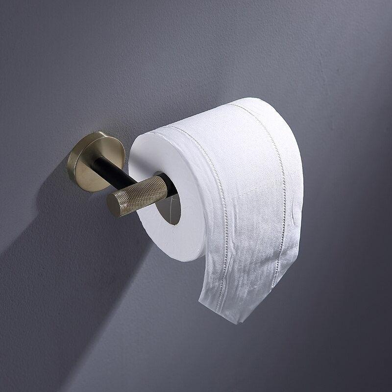 Accessoires de salle de bain or poli et noir mat