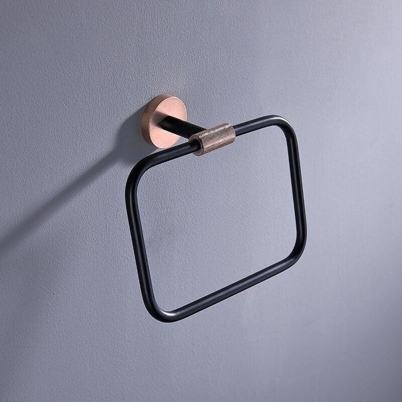 Accessoires de salle de bain or rose et noir mat