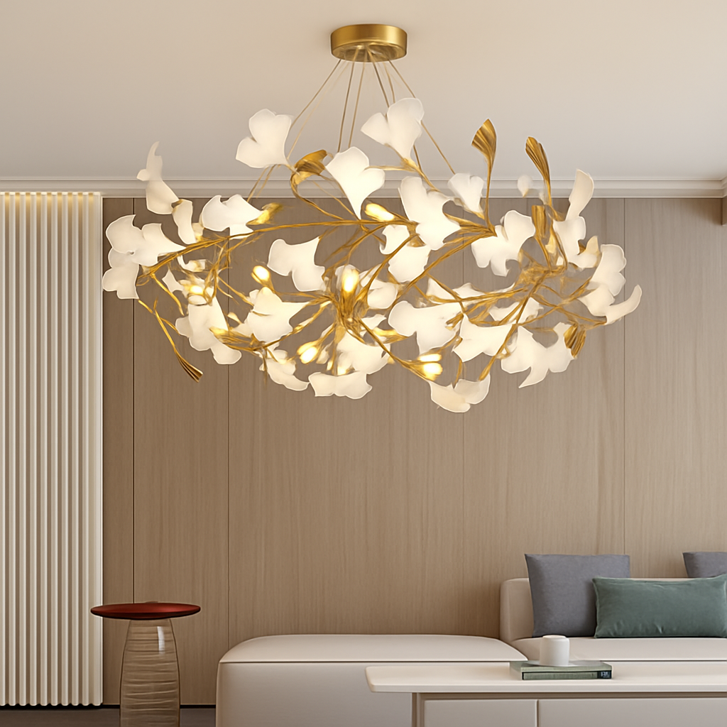 Lustre feuilles de céramique branches dorées AUREA