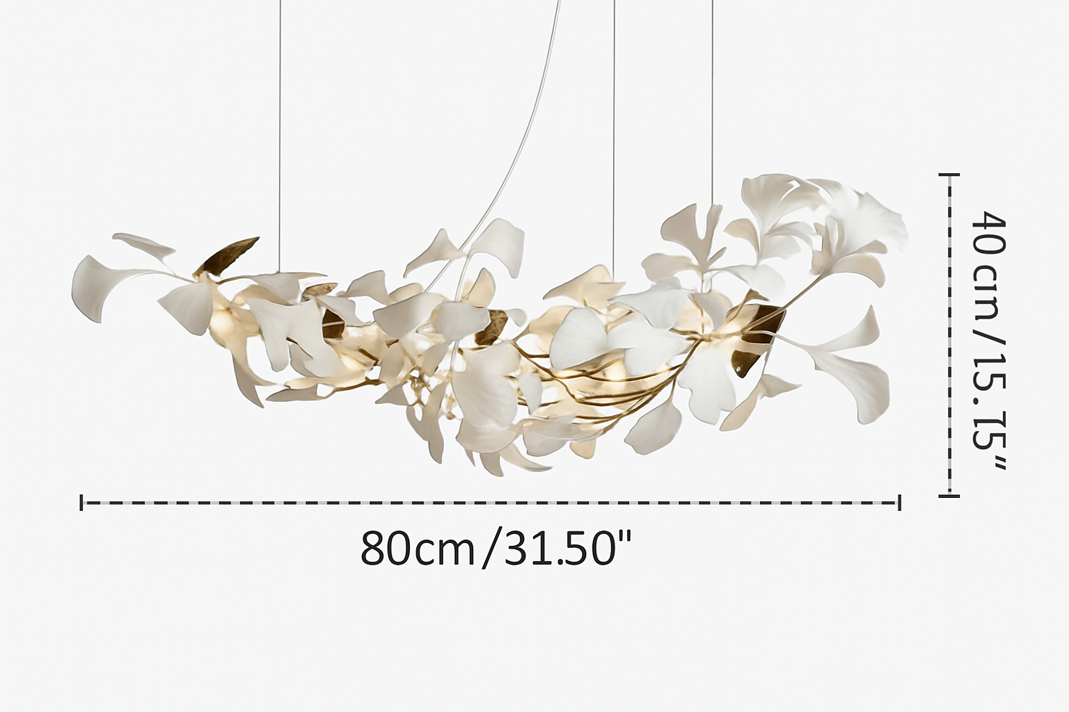 Lustre feuilles de céramique branches dorées AUREA
