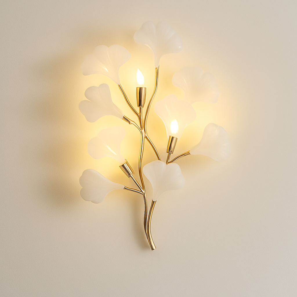 Lustre feuilles de céramique branches dorées AUREA