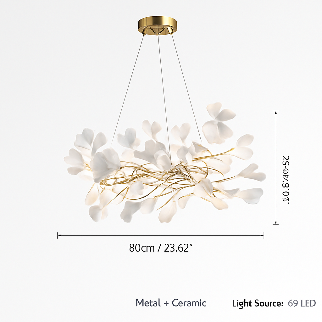 Lustre feuilles de céramique branches dorées AUREA