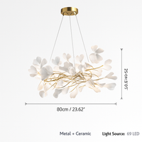 Lustre feuilles de céramique branches dorées AUREA