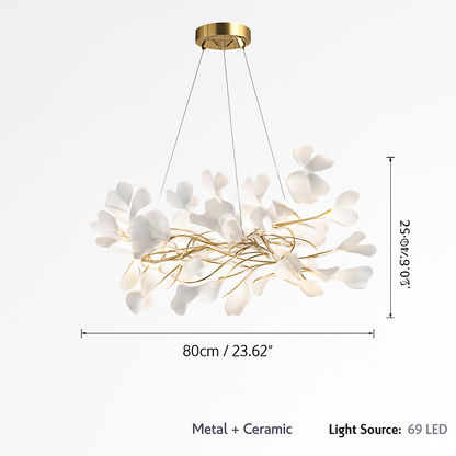 Lustre feuilles de céramique branches dorées AUREA