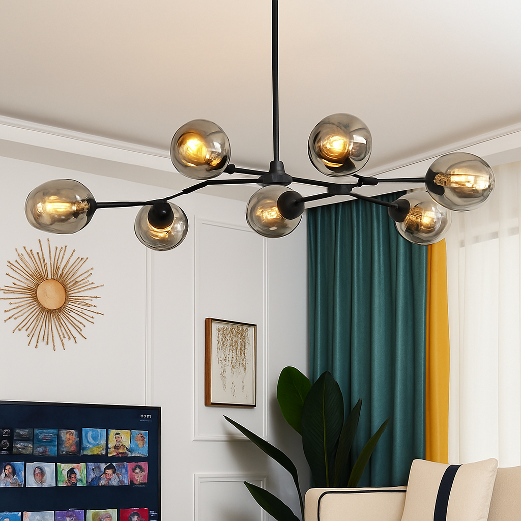 Lustre design LED branches métal bulles verre GEMMA