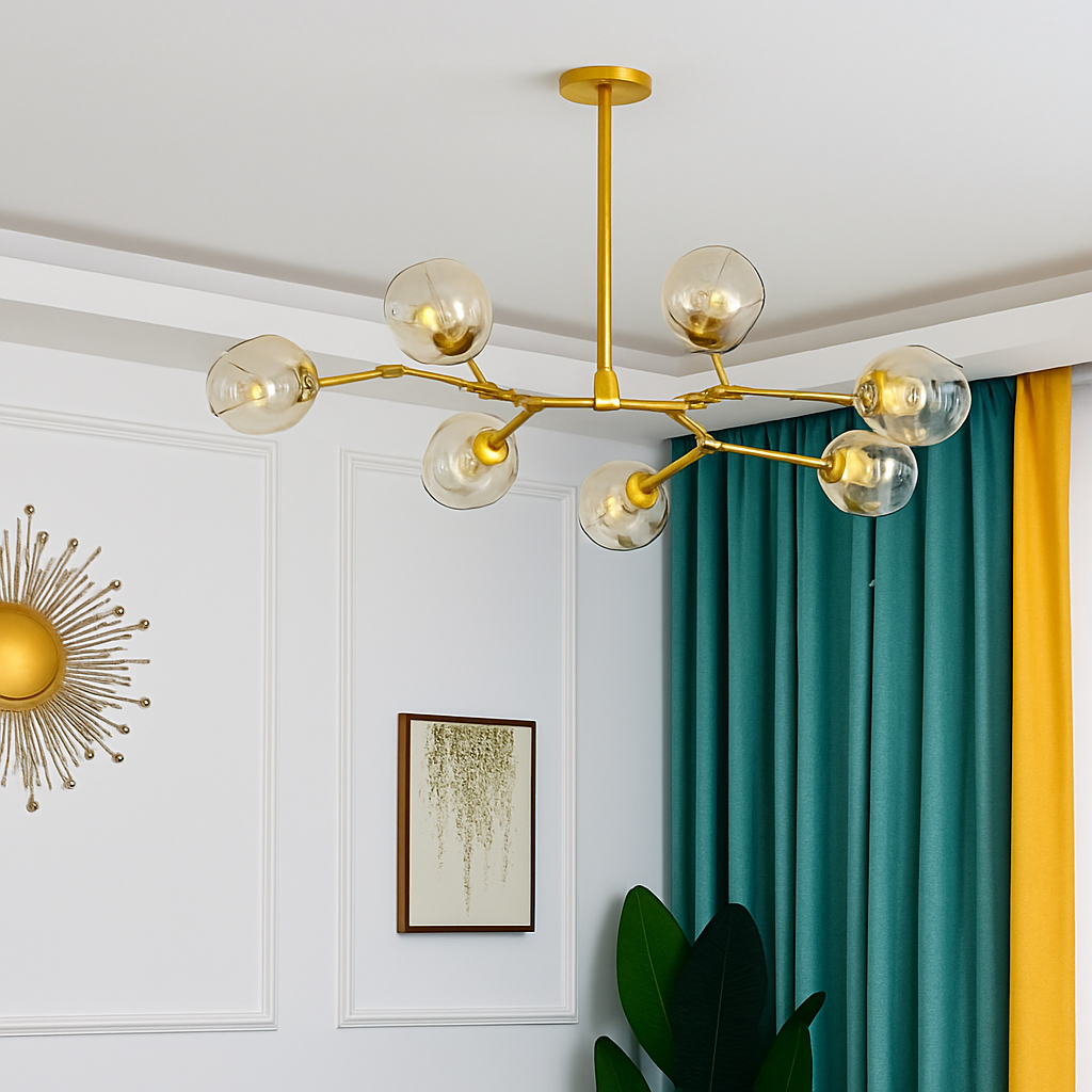 Lustre design LED branches métal bulles verre GEMMA