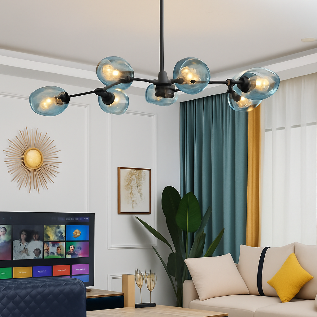Lustre design LED branches métal bulles verre GEMMA