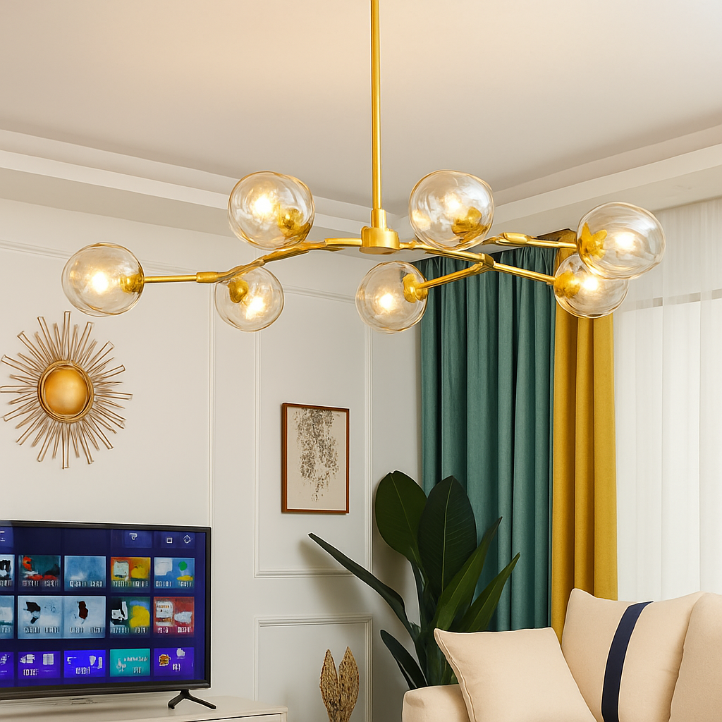 Lustre design LED branches métal bulles verre GEMMA