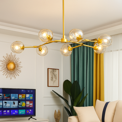 Lustre design LED branches métal bulles verre GEMMA