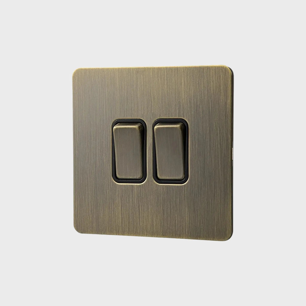 interrupteur bouton plat double bronze brossé