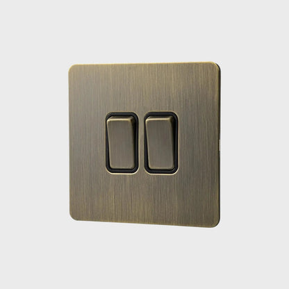 interrupteur bouton plat double bronze brossé