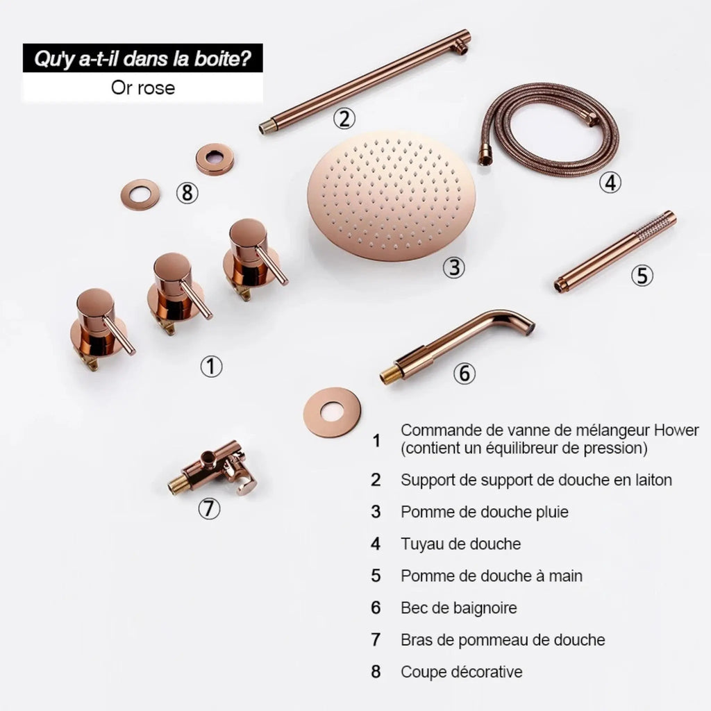 Kit de douche-bain encastré or rose