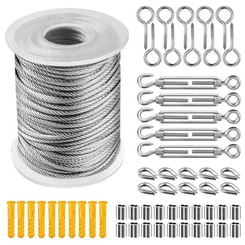 304 Edelstahlseil-Set mit Spannern – Wäscheleine für draußen