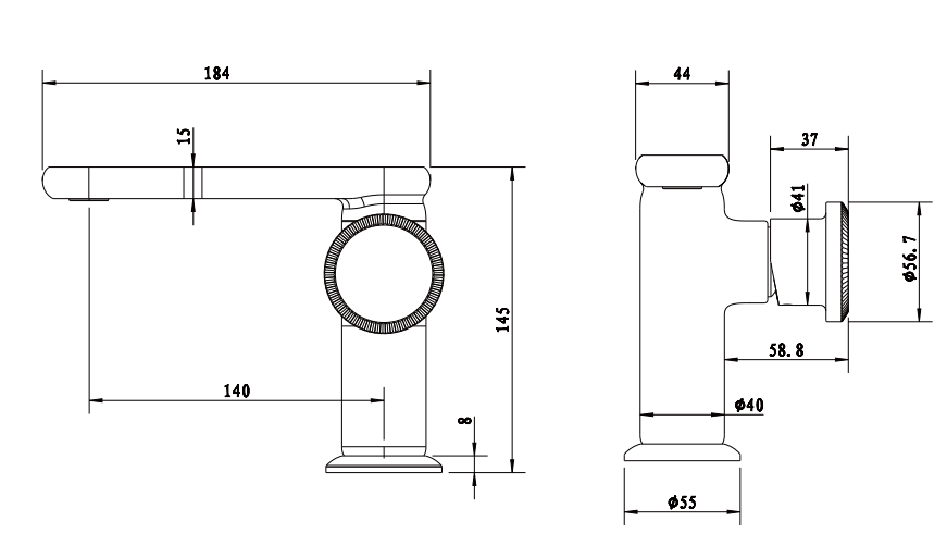 Dimensions du mitigeur lavabo à commande latérale Méridien 1SE500102