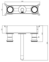 Dimensions du mitigeur lavabo mural 3 trous à bec courbe Méridien 1SE500203