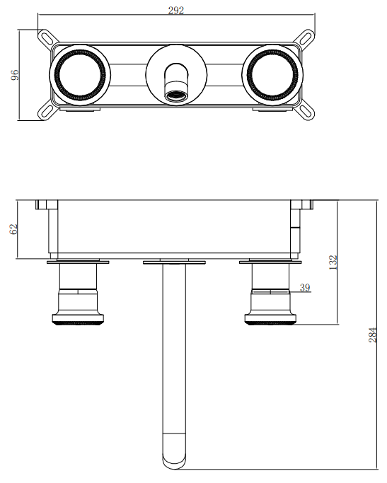 Dimensions du mitigeur lavabo mural 3 trous à bec courbe Méridien 1SE500203