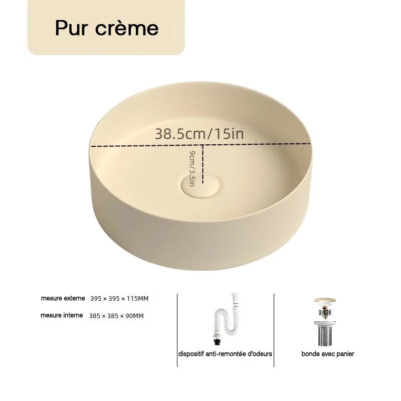 Cereo Vasque à Poser Ronde, Céramique Beige Crème