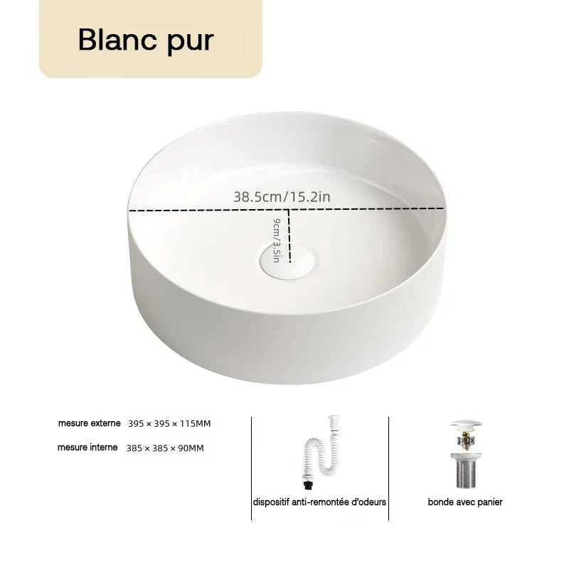 Avorio Vasque à Poser Ronde, Céramique Blanche