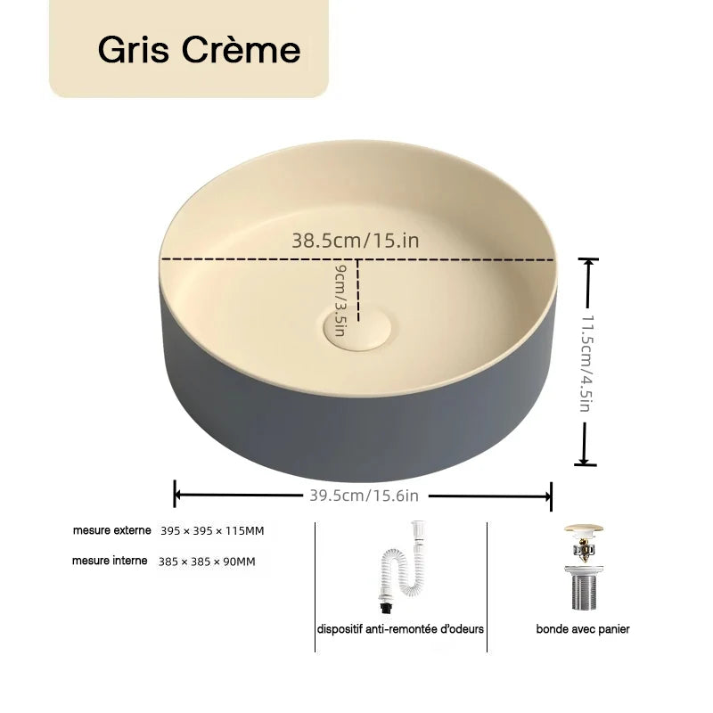 Opalino Vasque à Poser Ronde, Céramique Bi-Ton Gris Beige