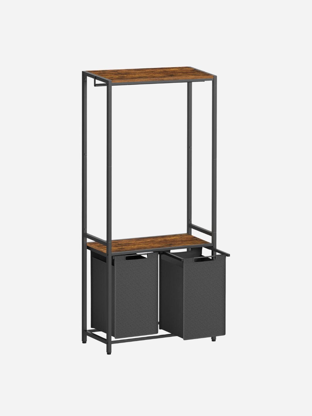 Meuble avec panier à linge intégré et étagères de rangement