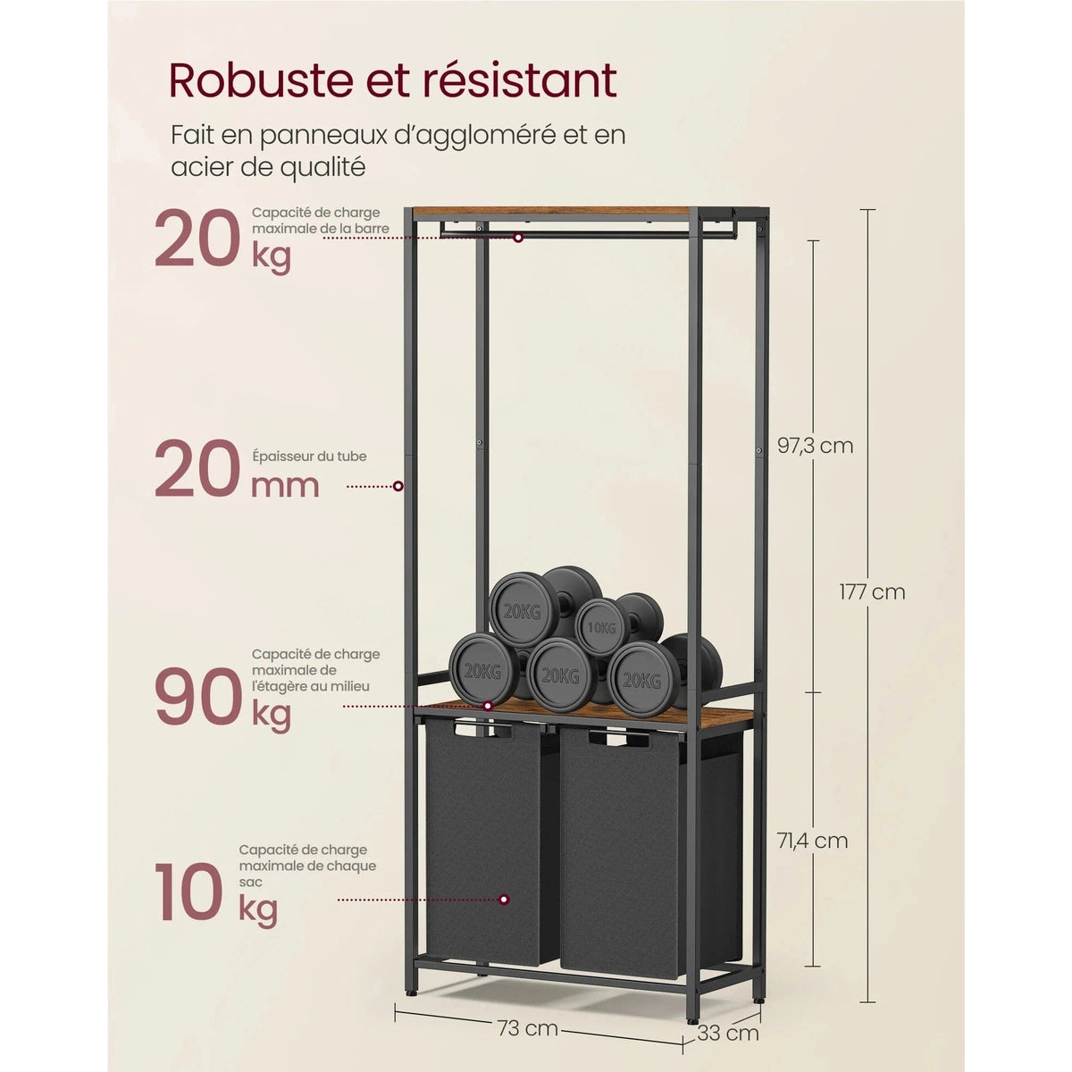 Meuble avec panier à linge intégré et étagères de rangement - Aéraly