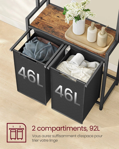 Meuble avec panier à linge intégré et étagères de rangement