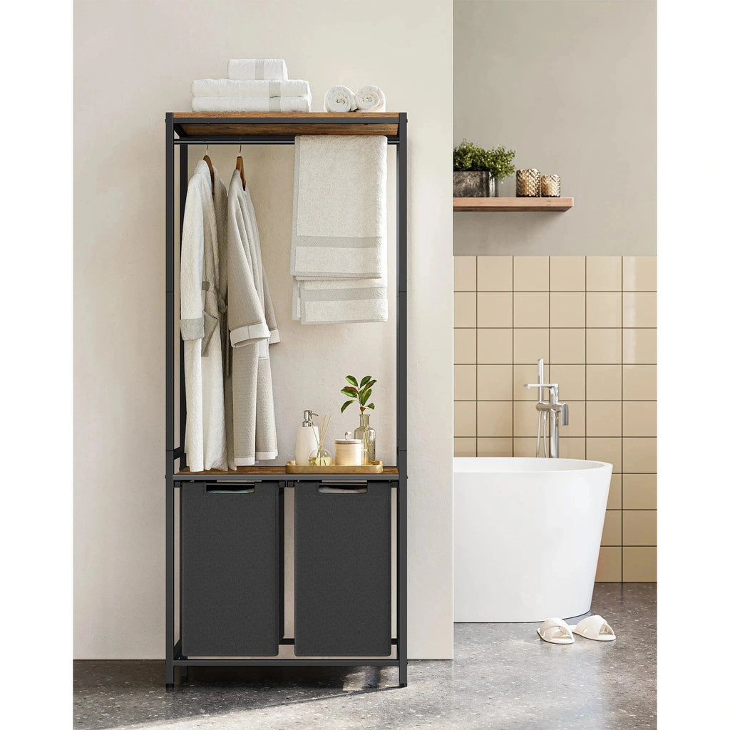 Meuble avec panier à linge intégré et étagères de rangement - Aéraly