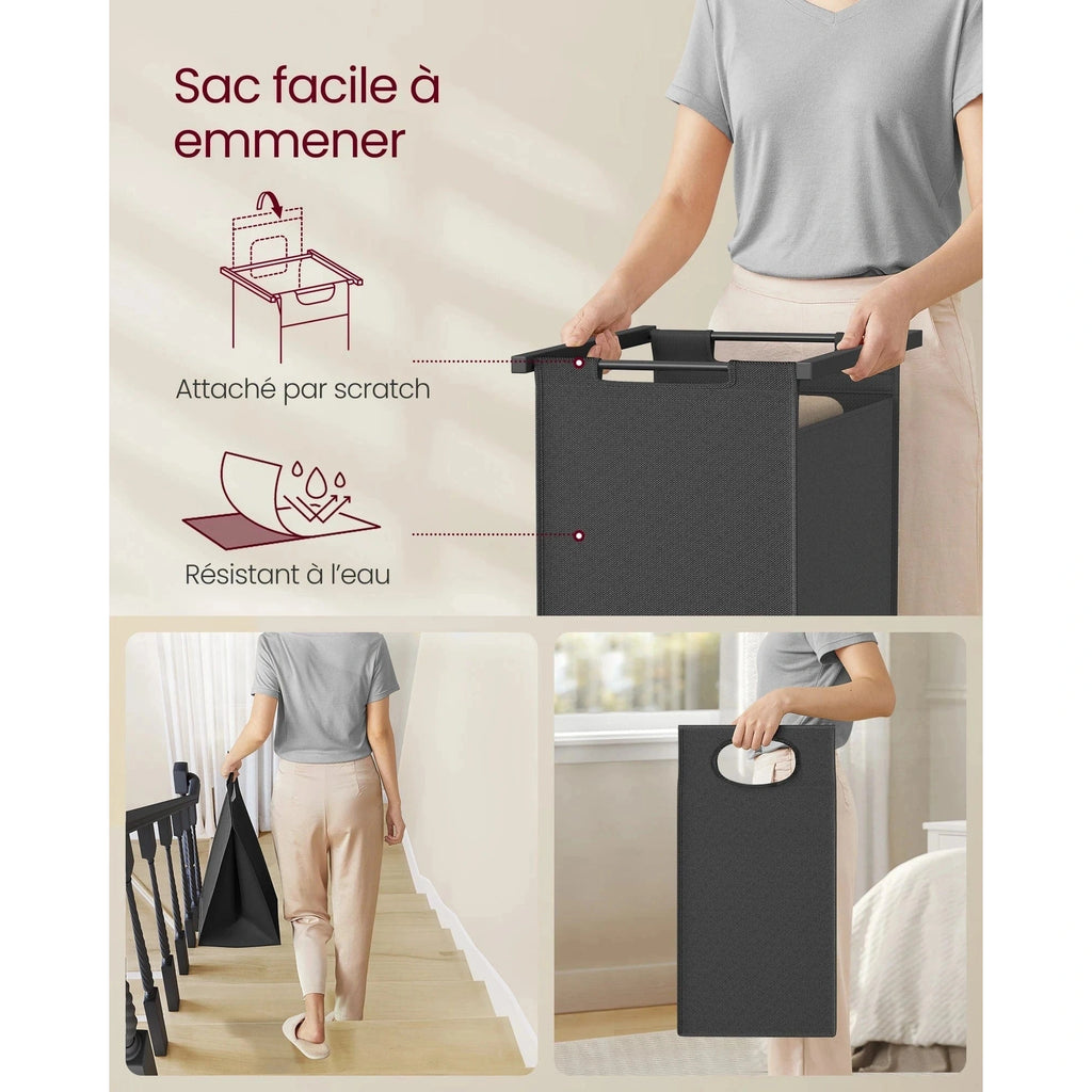 Meuble avec panier à linge intégré et étagères de rangement - Aéraly