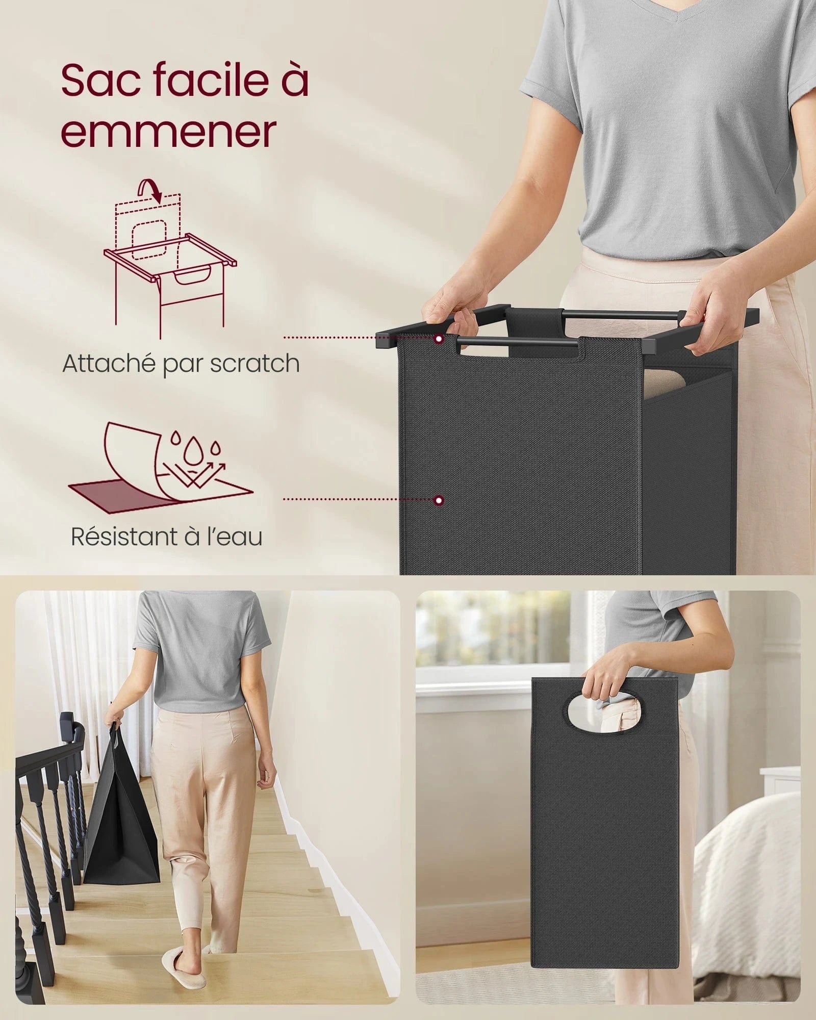 Meuble avec panier à linge intégré et étagères de rangement