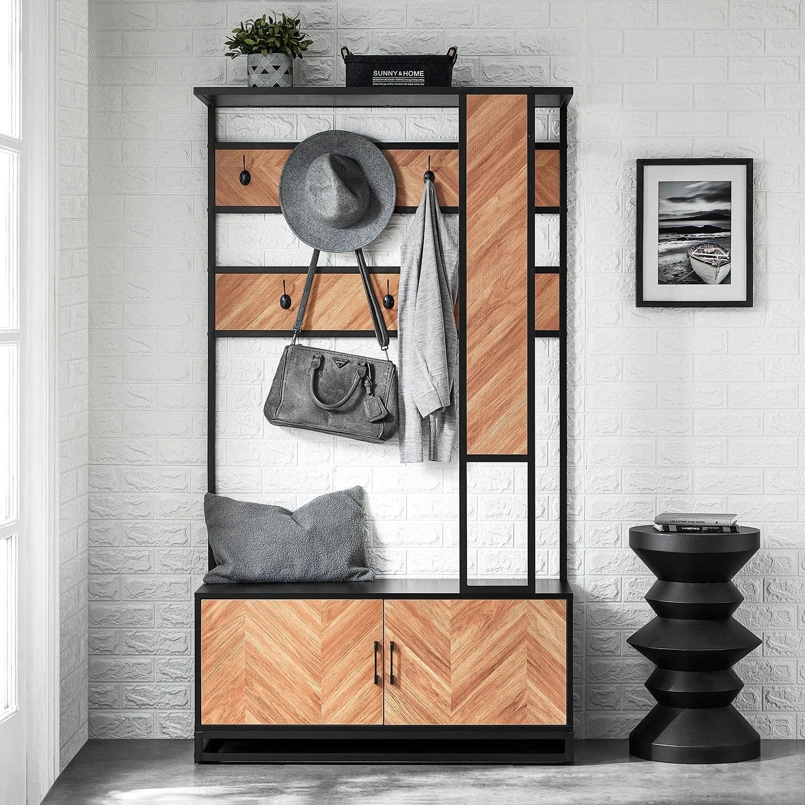 Meuble d'entrée avec banc et rangement chaussures - pratique et esthétique Bois