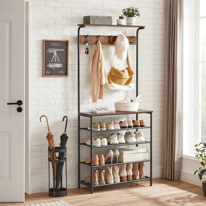 Meuble d’entrée porte-manteau et chaussures – Design industriel Bois