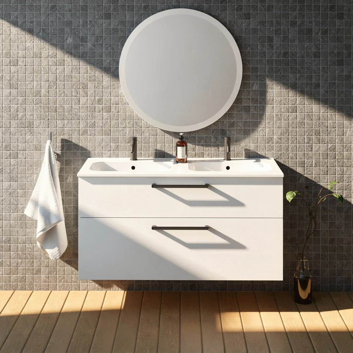 Meuble double vasque 120cm Blanc brillant