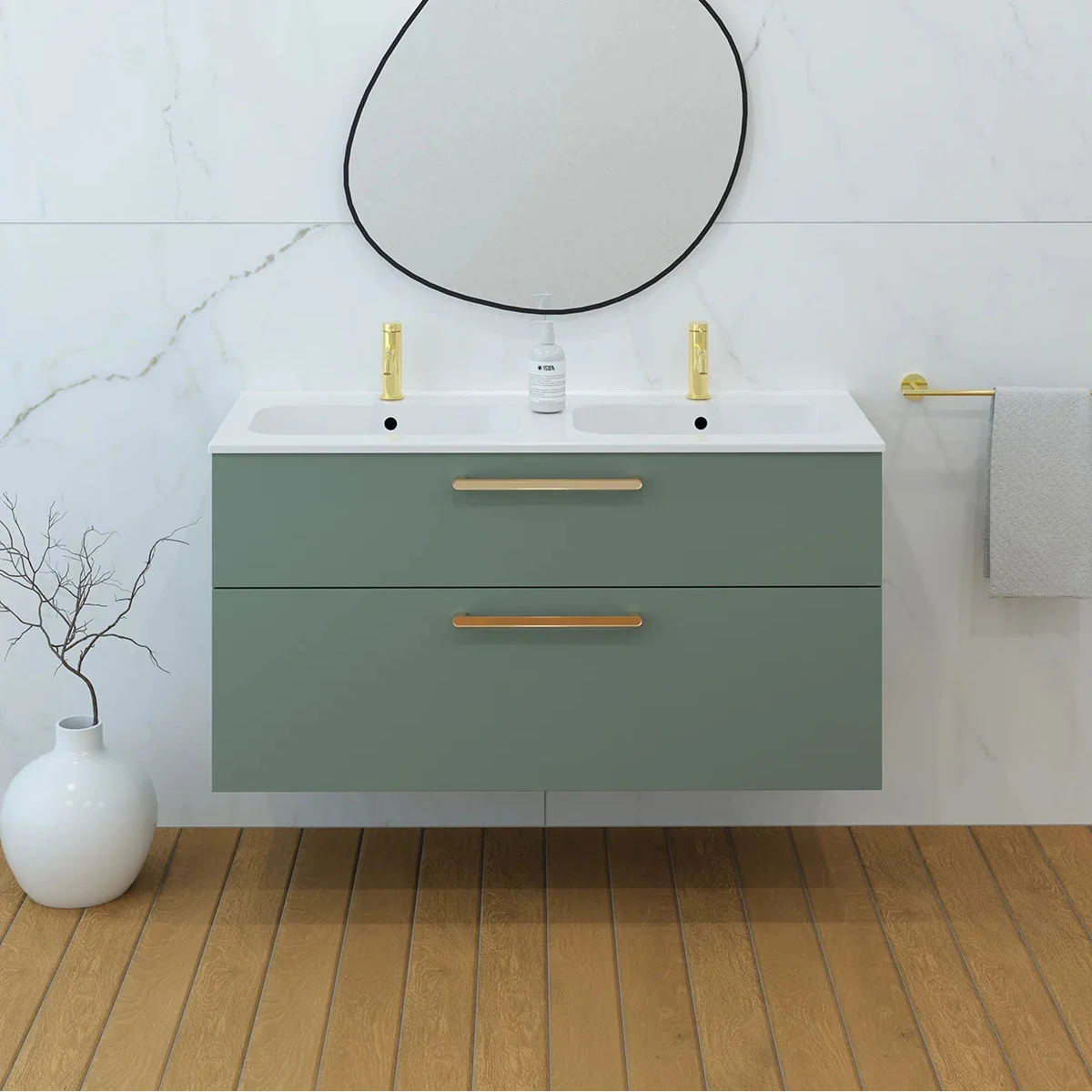 Meuble double vasque 120cm Amande Mat
