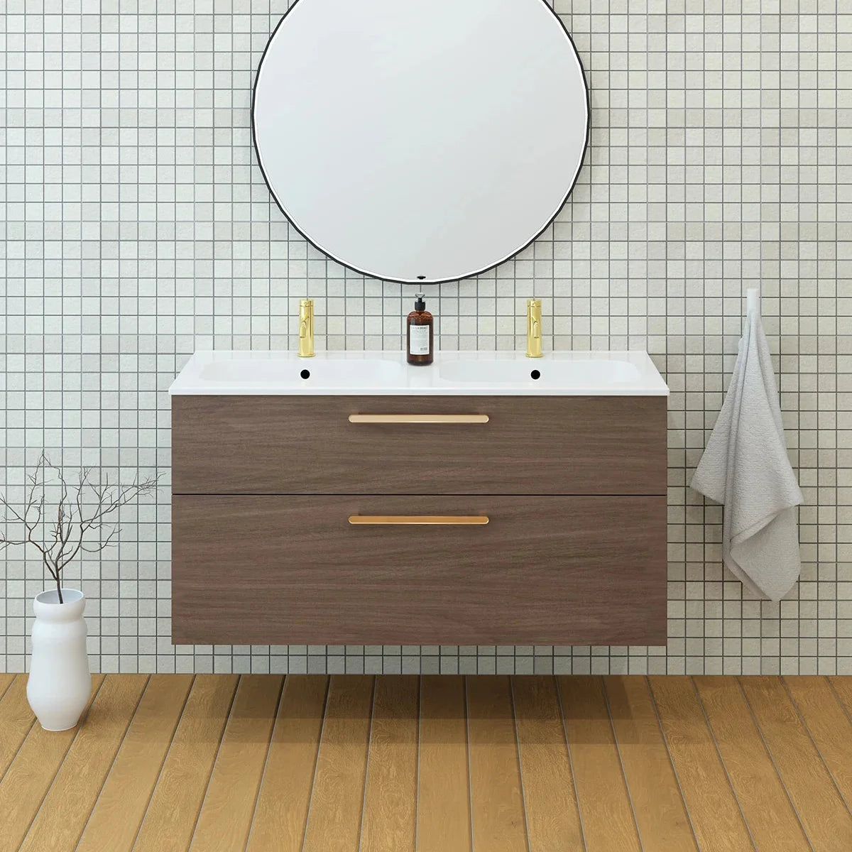 Meuble double vasque 120cm Noyer tabac