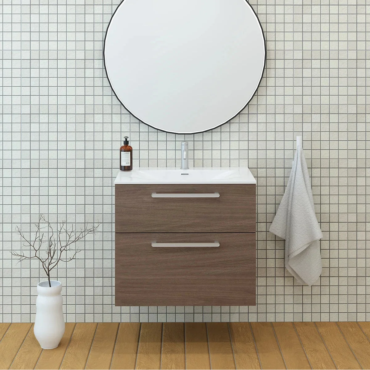 Meuble vasque simple 70cm Noyer tabac