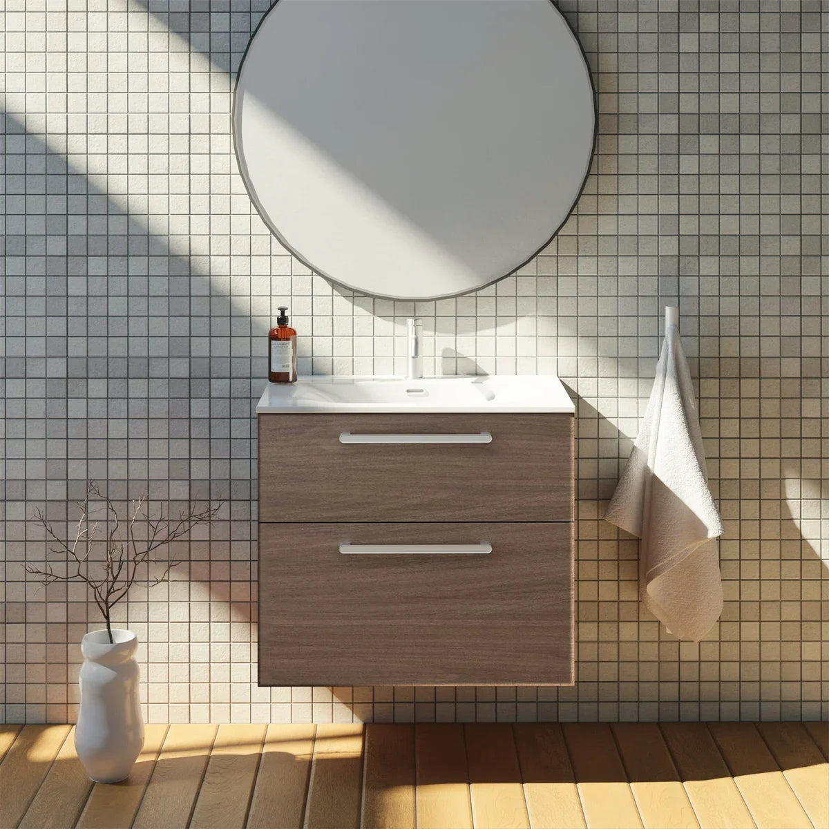 Meuble vasque simple 70cm Noyer tabac
