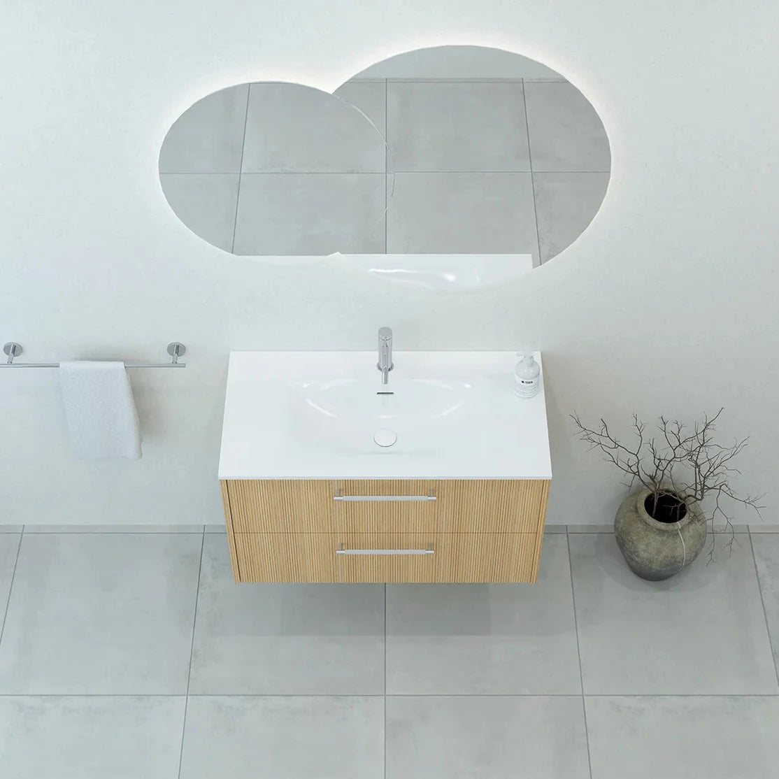 Meuble vasque simple 90cm Chêne doré