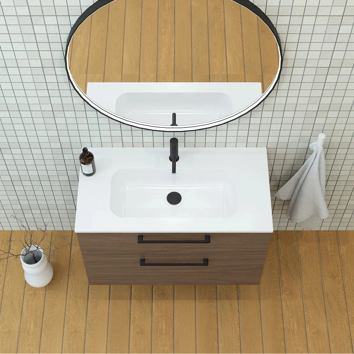 Meuble vasque simple 90cm Noyer tabac