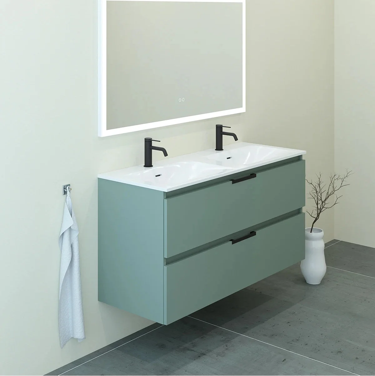 Meuble double vasque 120cm Amande Mat