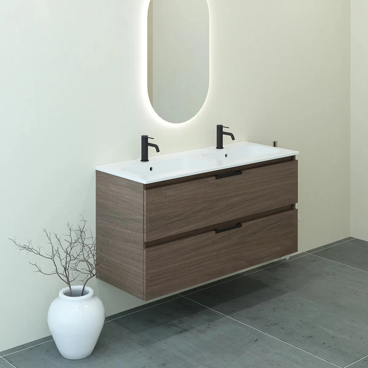 Meuble double vasque 120cm Noyer tabac