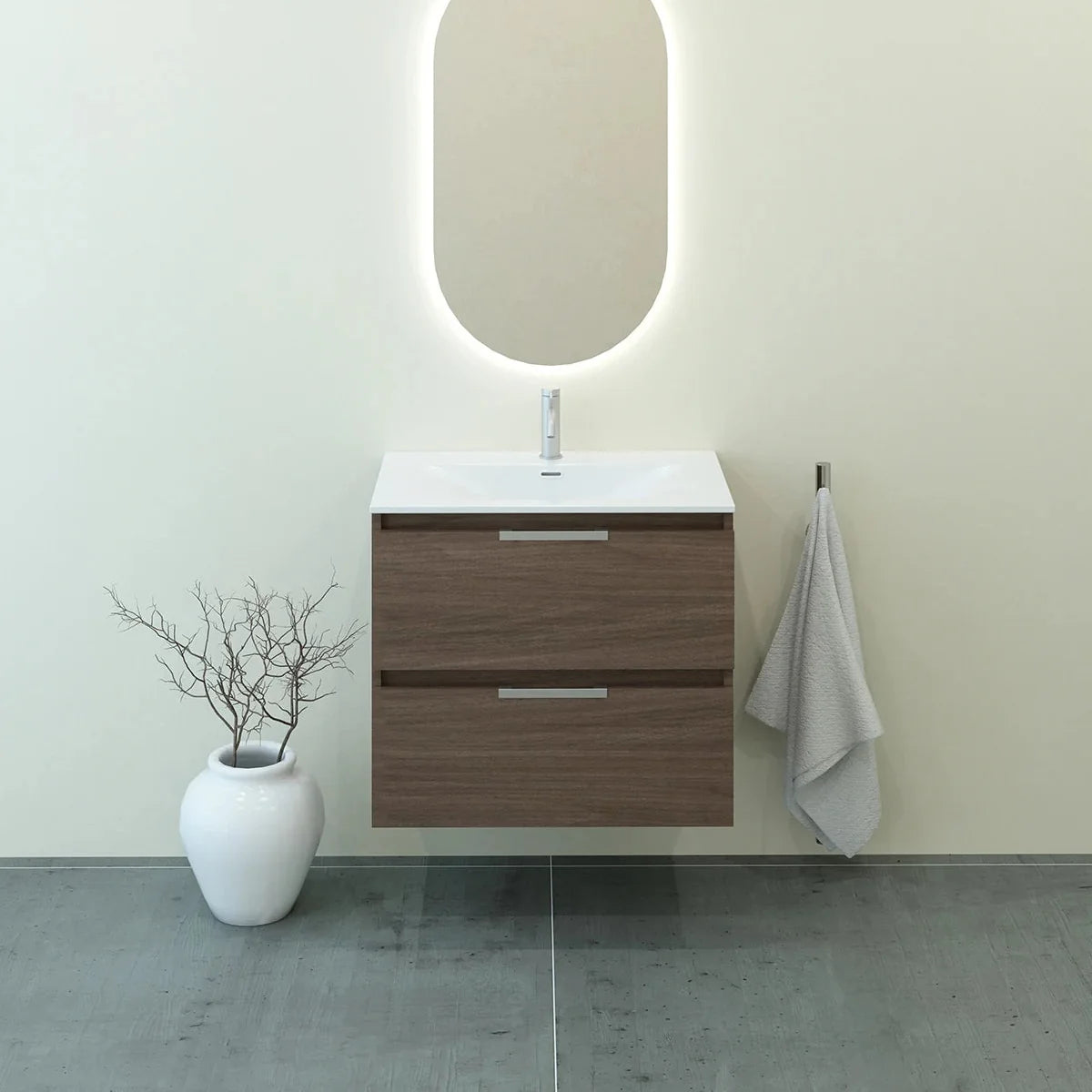 Meuble vasque simple 70cm Noyer Tabac