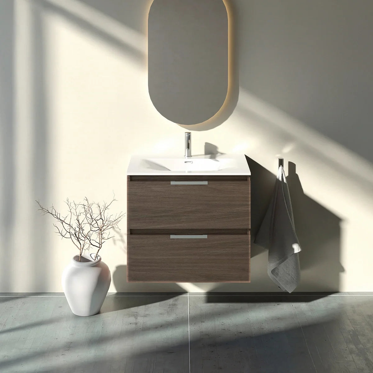 Meuble vasque simple 70cm Noyer Tabac