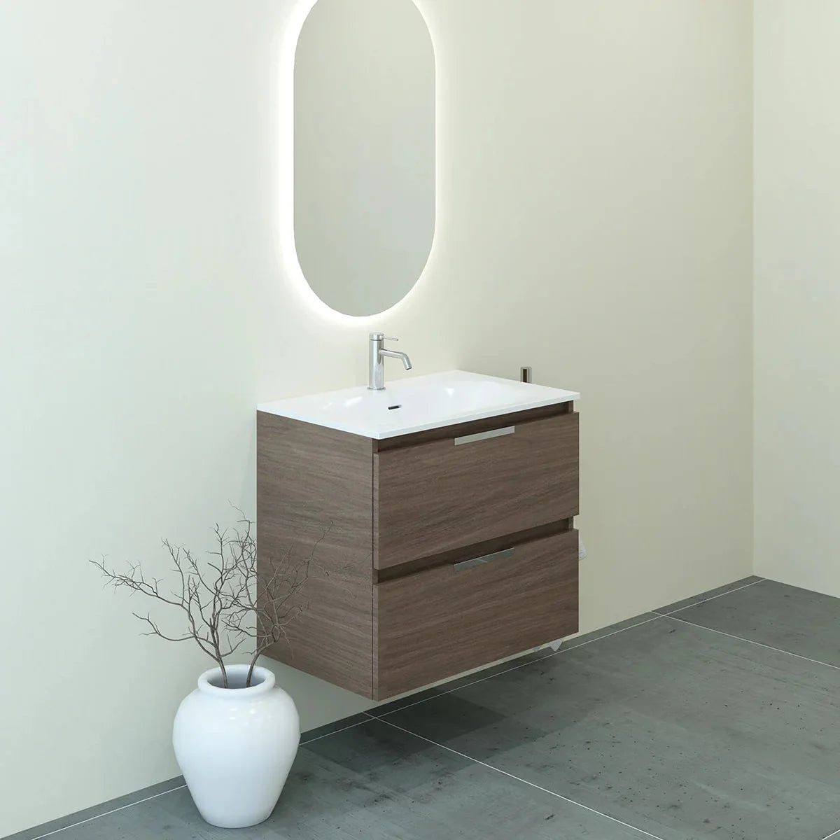 Meuble vasque simple 70cm Noyer Tabac