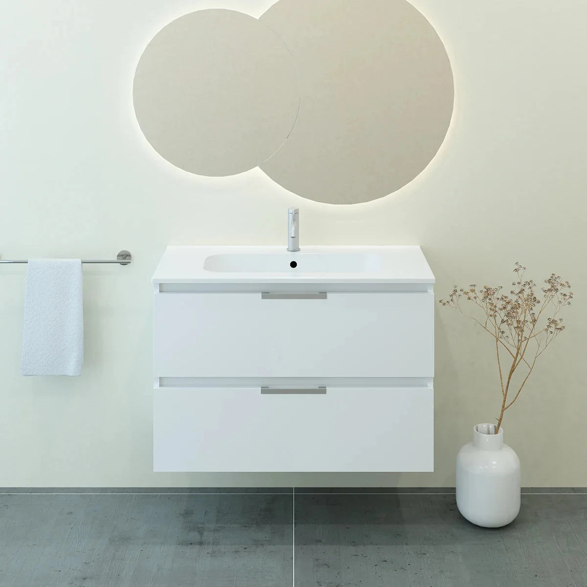 Meuble vasque simple 90cm Blanc Brillant