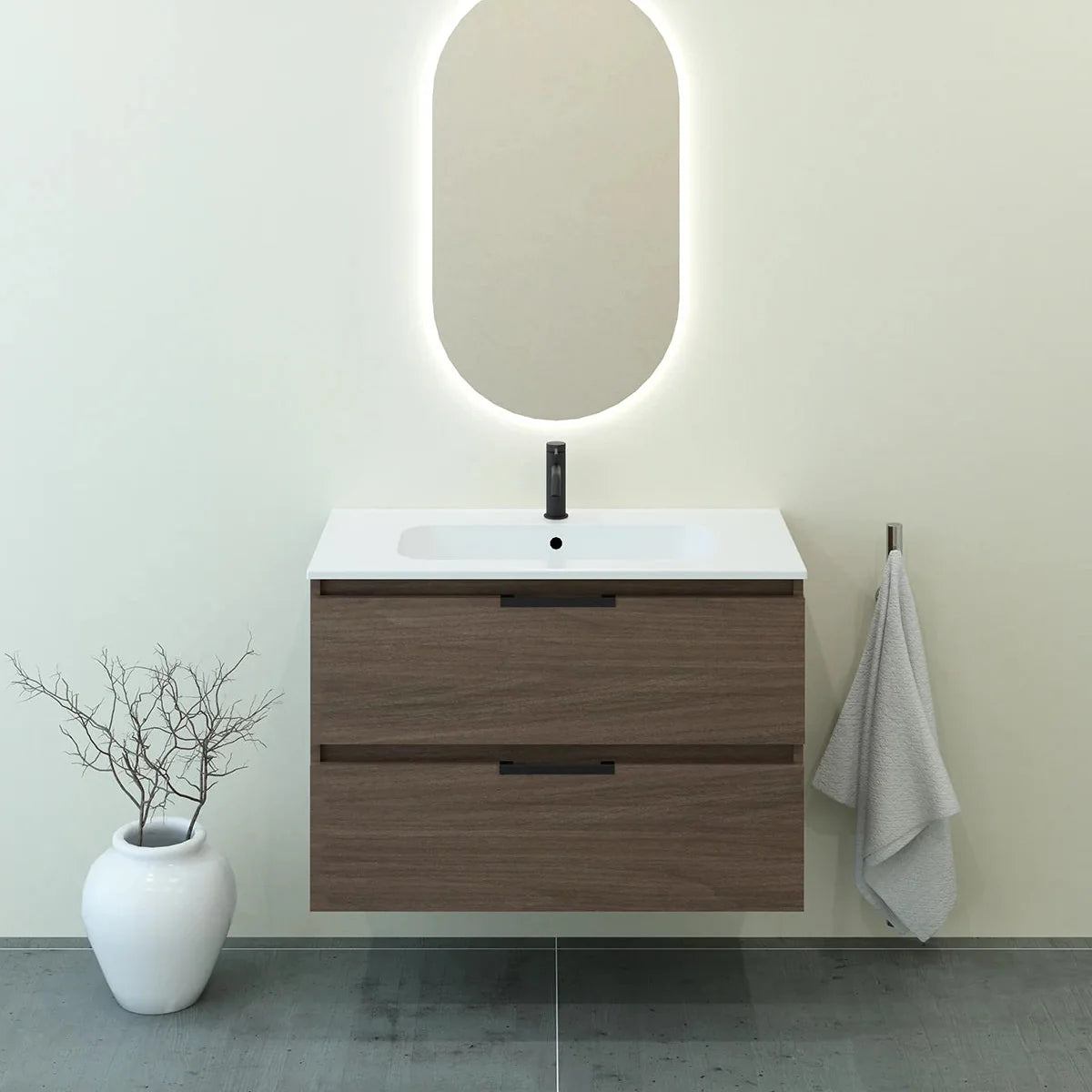 Meuble vasque simple 90cm Noyer tabac