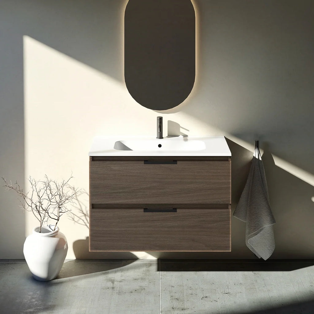 Meuble vasque simple 90cm Noyer tabac