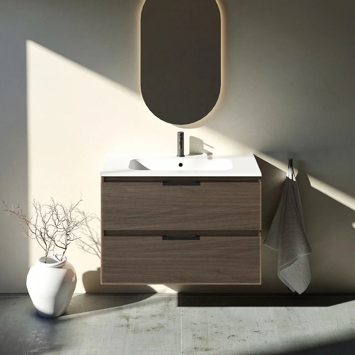 Meuble vasque simple 90cm Noyer tabac