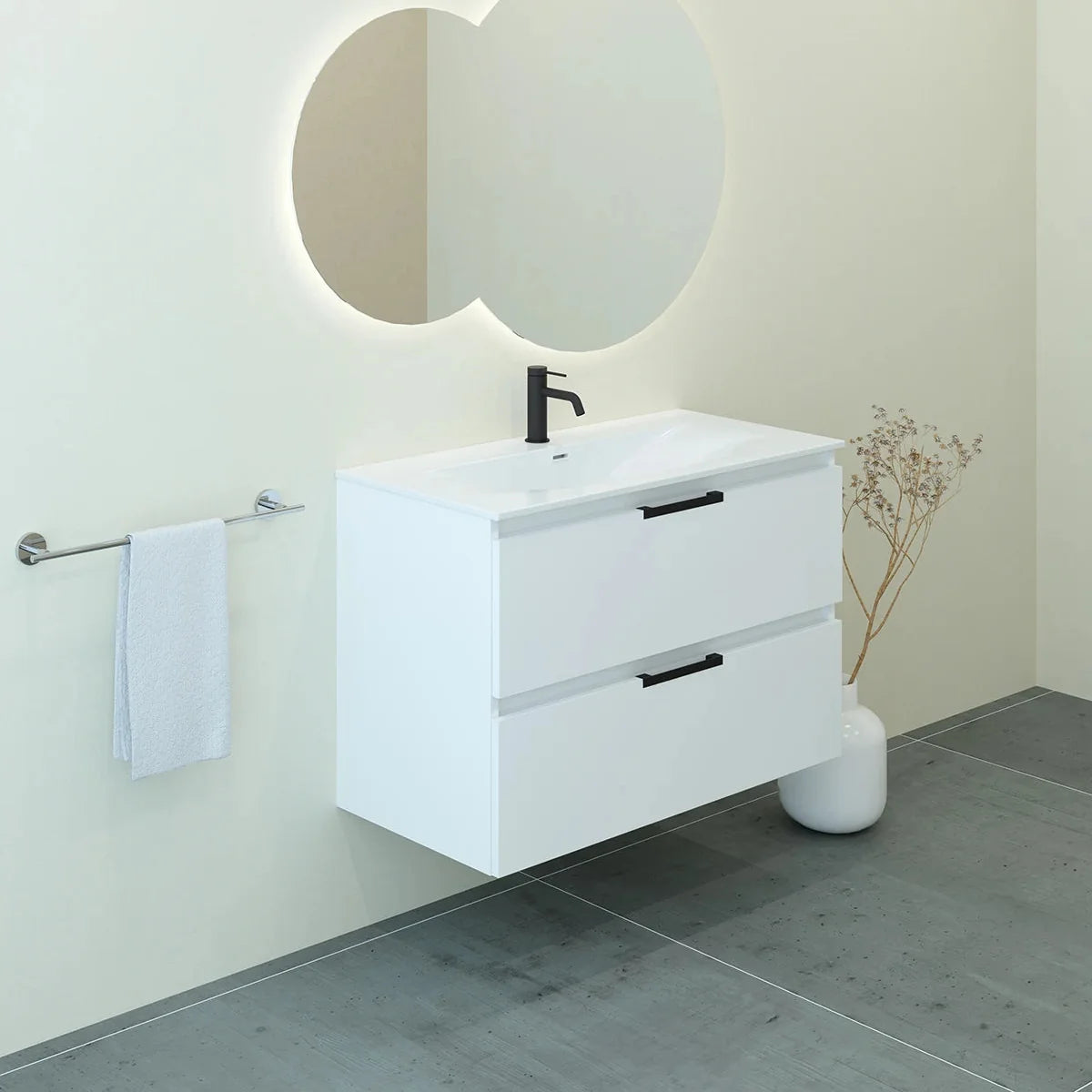 Meuble vasque simple 90cm Blanc Brillant