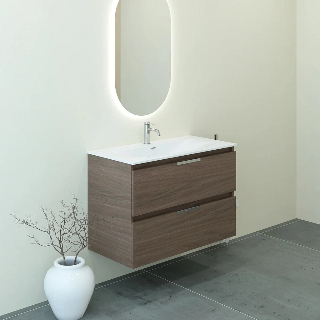 Meuble vasque simple 90cm Noyer tabac